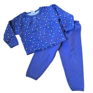Vintage Hanes 1990s Y2K blue floral 2-piece sweatsuit set (sweatshirt, joggers)